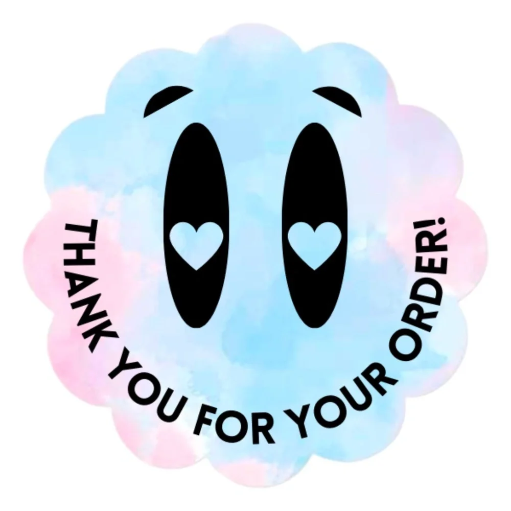 Thank You For Your Order Stickers - Cute Face Flower Shape - 100 Pcs Pack